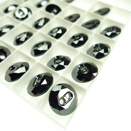 Krystallknapper runde svarte 12mm
