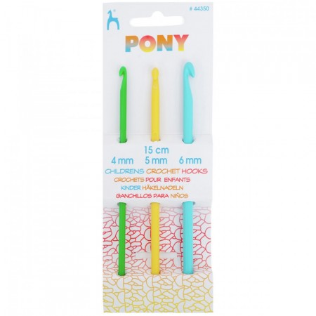Pony heklenåler i 3 farger plast