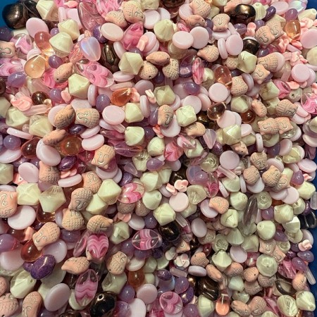 Pressede glassperler ROSA LILLA MIKS
